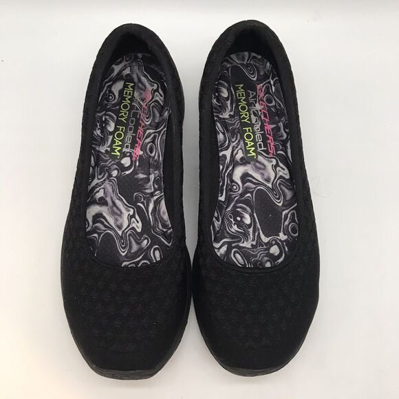 Skechers Mesh Microburst Shoes Women's 6.5 Black Slip On 23312 Comfort Flats - Picture 5 of 11